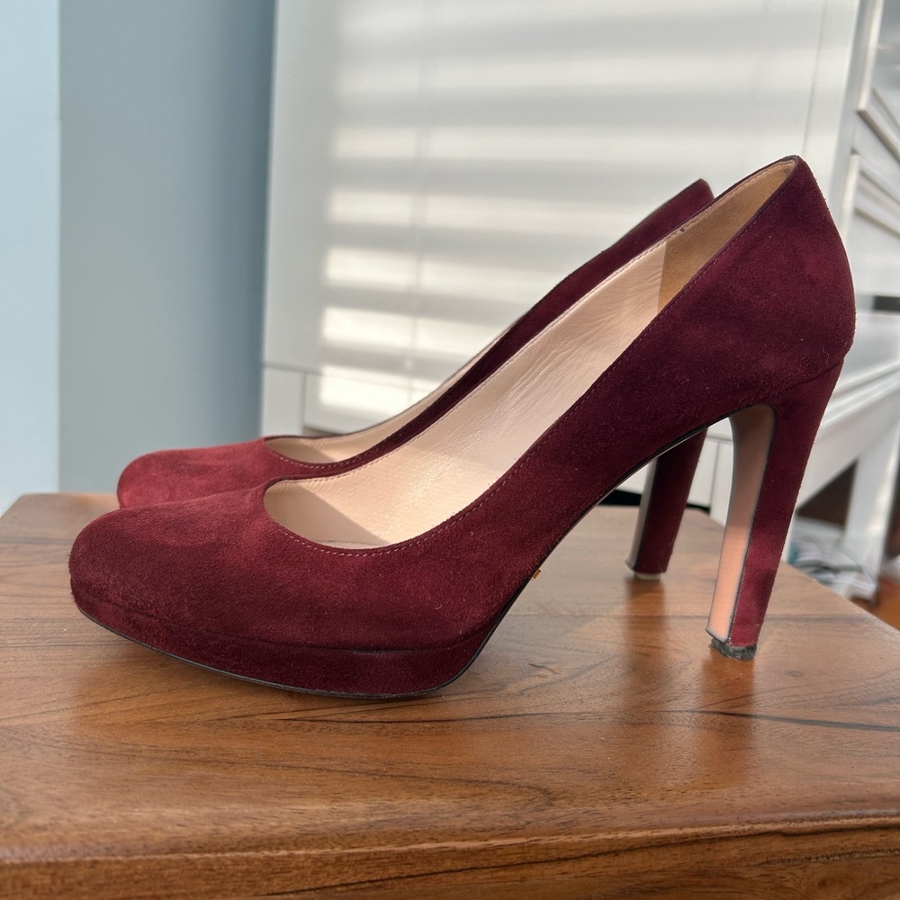 PRADA | Iconic Curved Heel | Burgundy Suede